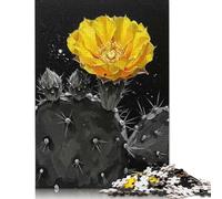 Adults And Adolescents Jigsaw Puzzle Yellow Cactus Flower on Black Background Wooden Puzzle for Adults And Teenager Family Entertainment Toys 1000pcs (75x50cm)