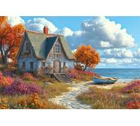 Adults and Beginners 5D Diamond Painting DIY Full Drill Kits Beach House Scenery Pictures Embroidery Cross Stitch Diamond Art Perfect for Gift and Home Wall Decor Round Drill 60x90cm C0789