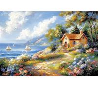 Adults and Beginners 5D Diamond Painting DIY Full Drill Kits Beach House Scenery Pictures Embroidery Cross Stitch Diamond Art Perfect for Gift and Home Wall Decor Round Drill 60x90cm C0827