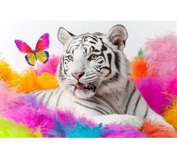 Adults and Beginners 5D Diamond Painting DIY Full Drill Kits Butterfly White Tiger Pictures Embroidery Cross Stitch Diamond Art Perfect for Gift and Home Wall Decor Round Drill 50x75cm C0761