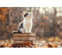 Adults and Beginners 5D Diamond Painting DIY Full Drill Kits Cute Kitten Book Pictures Embroidery Cross Stitch Diamond Art Perfect for Gift and Home Wall Decor Square Drill60x90cm C2112