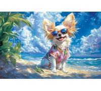 Adults and Beginners 5D Diamond Painting DIY Full Drill Kits Hawaii Beach Dog Pictures Embroidery Cross Stitch Diamond Art Perfect for Gift and Home Wall Decor Square Drill100x150cm C2206