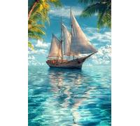 Adults and Beginners 5D Diamond Painting DIY Full Drill Kits Sailboat Island Landscape Pictures Embroidery Cross Stitch Diamond Art Perfect for Gift and Home Wall Decor Square Drill 80x120cm B1911
