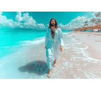 Adults and Beginners 5D Diamond Painting DIY Full Drill Kits Seaside Jesus Pictures Embroidery Cross Stitch Diamond Art Perfect for Gift and Home Wall Decor Square Drill90x135cm C1760