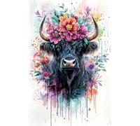 Adults and Beginners 5D Diamond Painting DIY Full Drill Kits Watercolor Highland Cattle Pictures Embroidery Cross Stitch Diamond Art Perfect for Gift and Home Wall Decor Square Drill 30x45cm B1993