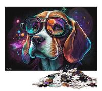 Adults And Children Jigsaw Puzzle Beagle with Glasses Puzzles 1000 Piece Cardboard Jigsaw for Adults & Kids Age 12 Years Up Toy Wall Decor (Size 38 * 26cm)