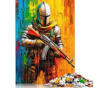 Adults And Teenagers Puzzle Medieval Warrior with AK-47 Wooden Puzzles for Adults Teenagers 14+ 500pcs (52x38cm)