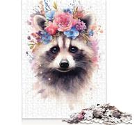 Adults And Teenagers Puzzle 'Watercolor Raccoon Art Puzzles for Teenagers Gifts for Adults 1000pcs (75x50cm)