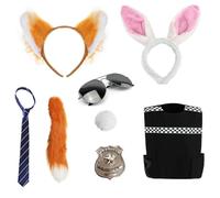 Adults Animal City Couples Costume - Standard - Police Vest, Police Badge, Bunny Ears and Tail, Fox Ears and Tail, Blue & Beige Striped Tie - Adults TV Film Fancy Dress Costume Set