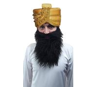 Adults Arabian Sultan Genie Arabic Hat & Beard Fancy Dress Costume Accessory [Black Beard]