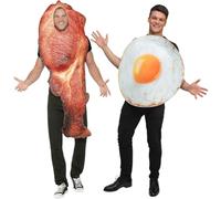 Adults Bacon and Egg Fancy Dress : Breakfast Food Novelty Couples Men Women Stag Hen Costume Set