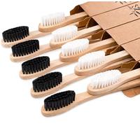 Adults Bamboo Toothbrushes, Soft Bristles Natural Wooden Toothbrush, Biodegradable Organic Handle Toothbrush for Home and Travel Plastic-Free Packaging (Black White 10 Pcs)