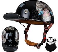 Adults Baseball Cap Motorcycle Helmet Men Women German Style Vintage Open-Face Motorbike Helmets ECE 22.06 Certified Skull Cap Helmet for Cruiser Chopper Moped Scooter ATV 5,M/(53~56cm)