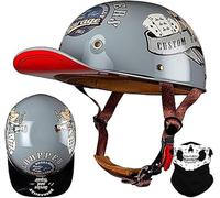 Adults Baseball Cap Motorcycle Helmet Men Women German Style Vintage Open-Face Motorbike Helmets ECE 22.06 Certified Skull Cap Helmet for Cruiser Chopper Moped Scooter ATV 3,M/(53~56cm)
