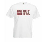 Adults Bay City Rollers Tartan Scottish 1970s Pop Rock Band Unisex White T-Shirt [XL]