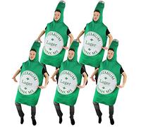 Adults Beer Bottle Costume Oktoberfest Novelty Fancy Dress Outfit Pack of 5 | double-sided lager bottle print, drink me label, stag and hen fancy dress, novelty costume, adult one-size fit, pack of 5