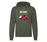 Adults "Big Loads on Small Roads" Truck Printed Pullover Hoodie - Military Green - L