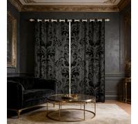 Adults Black Damask Curtains Antique Victorian Baroque Blackout Curtains 2 Panels 52" Wx63 L, Exotic Vintage Floral Curtains & Drapes Gothic Bat Curtains,Bats Sugar Skull Skeleton Bohemian Decor,Grey