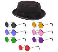Adults Black Pork Pie Hat Fancy Dress. Blue Round Sunglasses and Classic Black Pork Pie Hat. Mods and Movies Pork Pie Hat for Men and Women. Size: 58cm