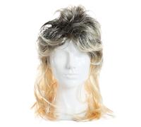 Adults Blonde Mullet Wig - Long Blonde Mullet Wig with Black Roots - Mens Novelty Party Rocker 80s