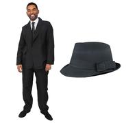 Adults Blues Sibling Costume - Small - Black Suit Jacket and Trousers, 24 inch/60cm Trilby Hat - Mens Fun 1980s Musical Comedy Film Halloween Fancy Dress Costume