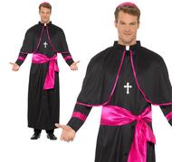 Adults Cardinal Costume Black Pink Bishop Priest Vicar Fancy Dress Outfit