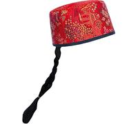 Adults Chinese Red Mandarin Fabric Hat With Hair Chinese New Year Fancy Dress