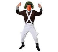 Adults Chocolate Factory Worker Costume - Brown Shirt and White Dungarees Outfit for Book Week, World Book Day, Fancy Dress, Storybook, Halloween & Themed Parties - XXL
