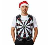 Adults Christmas Dartboard Costume - Waistcoat with Dart Board Print and Plush Santa Hat - Mens Womens Fun Darts Supporter Festive Xmas Fancy Dress Costume