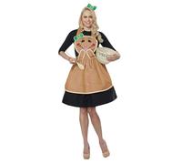 Adults Christmas Elf Apron Gingerbread Man Apron with Headwear Cute Kitchen Cooking Aprons for Christmas Party (Khaki, One Size)