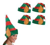 Adults Christmas Elf Hat - Pack of 6 - Red & Green Striped Elf Hat with Attached Ears - Mens Womens Fun Cheeky Elf Christmas Fancy Dress Costume Accessory
