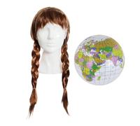 Adults Climate Activist Accessory Set - Brown Plait Wig and Inflatable Globe - Ladies Womens Celebrity Environmental Icon Fancy Dress Costume Accessory Set