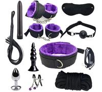Adults Couples Bed Restraints Kit for Couples Under King Bed Play Neck to Wrist Bondage Restraints Set Wrist and Ankle Bondaged Kit Adult for Bed Hoodie Straps Handcuffs Collar (Purple)