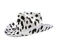 Adults Cow Print Cowboy Hat - Pack of 1 - White Felt Cowboy Hat with Black Cow Pattern - Adults Western Cowboy Y2K Fancy Dress Costume Accessory