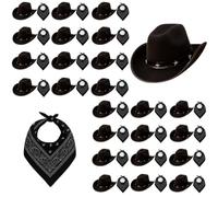 Adults Cowboy Accessory Set - Black Star-Studded Cowboy Hat and Black Paisley Bandana - Mens Womens Wild West Western Bandit Fancy Dress Costume Accessory Set