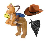 Adults Cowboy Fancy Dress Costume - Inflatable Ride-On Horse, Brown Cowboy Hat, Black Paisley Bandana - Adults Wild West Fancy Dress Costume