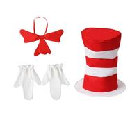 Adults Crazy Cat Fancy Dress Costume Set, Striped Red Hat, Colorful and Whimsical Headwear for Celebrations (Style A)