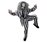 Adults Crazy Ghost Halloween Costume - Medium - Black & White Striped Suit, Black Tie, Grey Wig, Facepaint - Mens 80s TV Film Halloween Fancy Dress Costume
