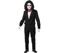 Adults Creepy Puppet Costume - Medium - Black Suit, Relaxed Afro Wig, Red Bowtie, White Gloves, Facepaint - Mens Scary TV Film Icon Halloween Fancy Dress Costume