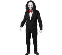 Adults Creepy Puppet Costume - Small - Black Suit, Black Wig, Red Bowtie, White Gloves, Puppet Mask - Mens Scary TV Film Icon Trick or Treat Halloween Fancy Dress Costume