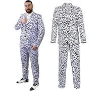 Adults Dalmatian Suit - White Suit Jacket & Trousers with Black Dalmatian Spot Print - Mens Stag Do TV Film World Book Day Halloween Fancy Dress Costume