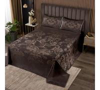 Adults Damask Gothic Bedspread Set Antique Victorian Quilt Set Double,Vintage Floral Goth Coverlet Set Boho Sun and Moon Quilted,Tree of Life Bohemian Baroque Decor,Terra Brown