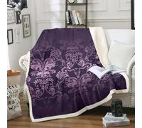 Adults Damask Gothic Throw Blanket Antique Victorian Blanket 40"x50",Vintage Floral Goth Fleece Blanket Longhorn Skull Bed Blanket,Bull Bone Bohemian Baroque Decor,Purple Lilac