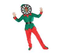 Adults Dartboard Elf Costume - XX-Large - Green Top, Red Trousers, Belt, Elf Boots & Hat and Novelty Dartboard Hat with Hood - Mens Womens Unisex Festive Xmas Sports Supporter Costume