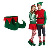 Adults Deluxe Christmas Elf Shoe Covers with Bells - Red & Green Fancy Dress Boot Covers | Christmas Costume Accessory for Xmas Parties, Santa’s Helper & Holiday Outfits