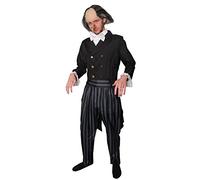 ADULTS DELUXE EVIL ORPHAN CATCHER COSTUME JACKET WITH STRIPED TROUSERS, BALD CAP WITH ATTACHED GREY HAIR AND LONG FAKE NOSE (SMALL)