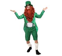 Adults Deluxe Leprechaun Fancy Dress Costume - St Patricks Day Fancy Dress - Green Sequin Tailcoat, Green Trousers W/Braces, White Shirt, Top Hat and Fake Beard/wig