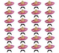Adults Deluxe Mexican Sombrero Set - Pink Embroidered Straw Sombrero and Black Moustache - Mexico Fiesta Cinco de Mayo Mariachi Fancy Dress Costume Accessory Set