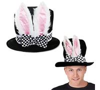Adults Deluxe Wonderland Rabbit Hat - Black Felt Top Hat with Large Ears and Attached Bow Perfect for School Book Week + World Book Day Fancy Dress Costume Accessory