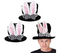 Adults Deluxe Wonderland Rabbit Hat - Pack of 2 - Black Felt Top Hat with Large Ears and Attached Bow Perfect for School Book Week + World Book Day Fancy Dress Costume Accessory